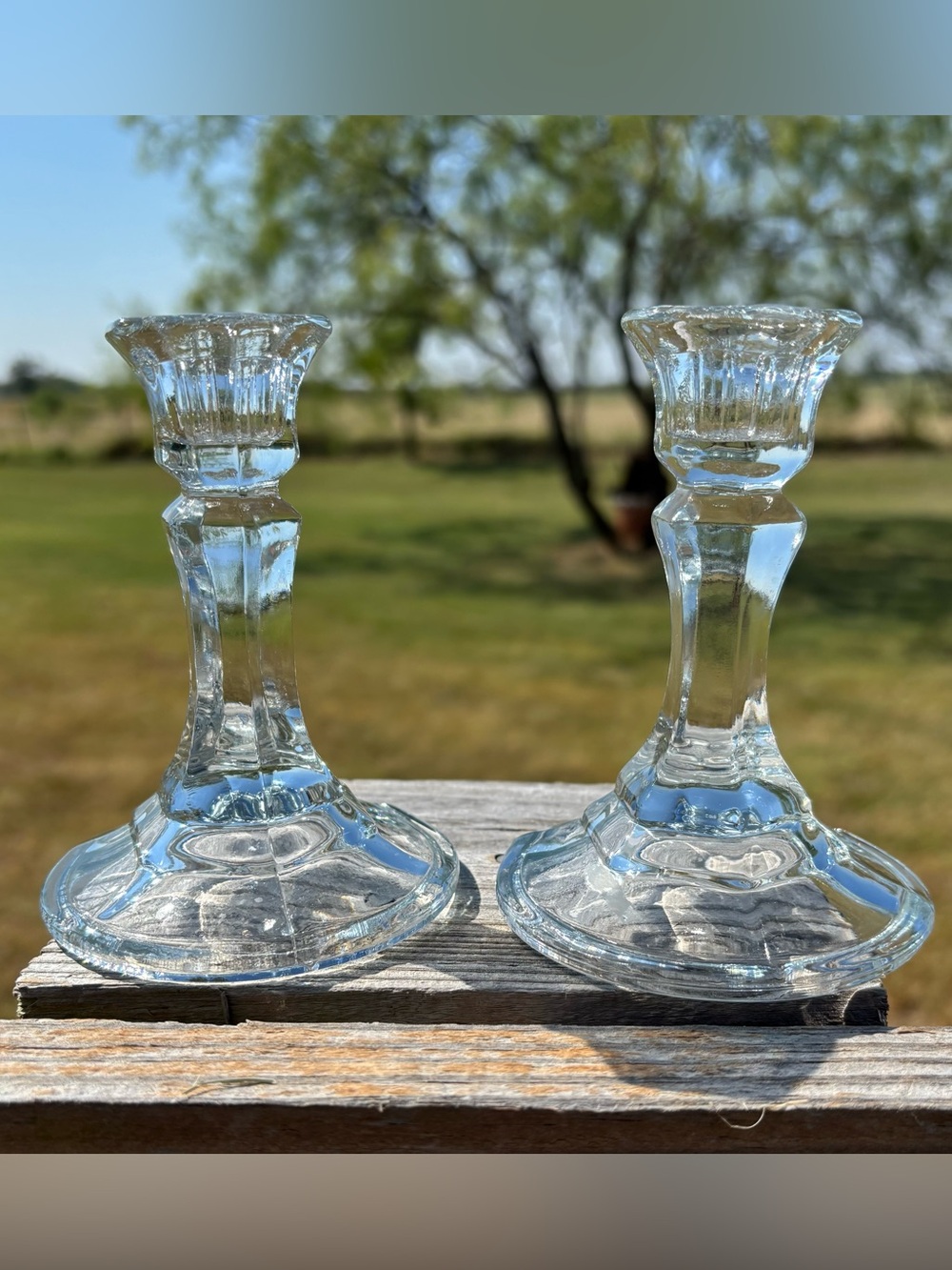 Libbey Clear Glass Candlesticks - Pair